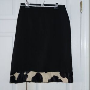 f.l. Malik black skirt with faux fur cow print  Sz 10 NWOT